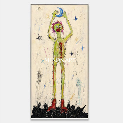 Unique Pop Art Graffiti Painting With Whimsical Characters For Modern Living Room Decor