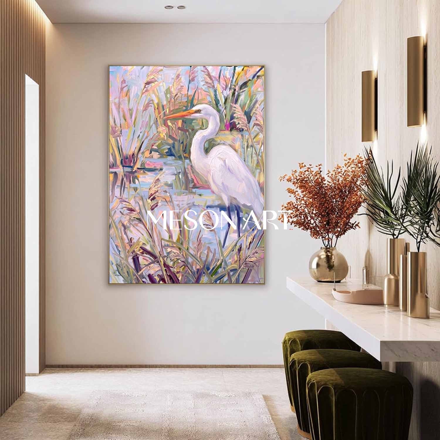 Art Deco Style Bird Painting With Vibrant Colors For Entryway