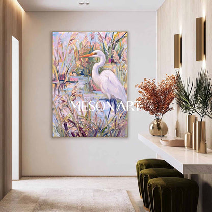 Art Deco Style Bird Painting With Vibrant Colors For Entryway