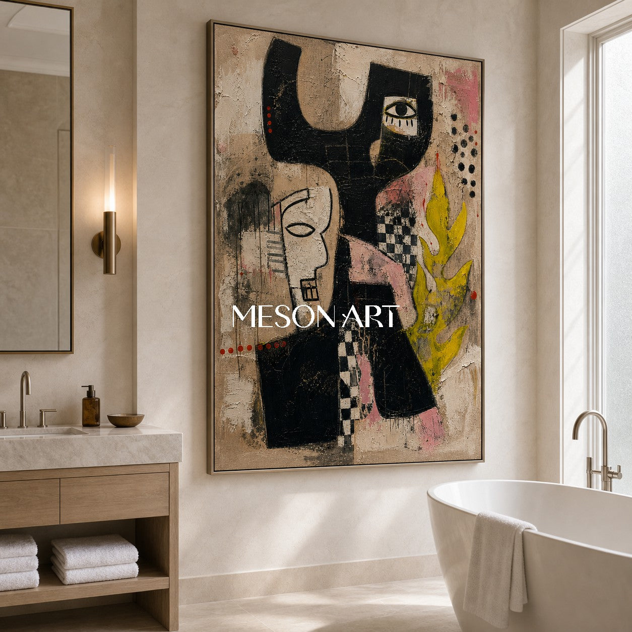 Urban Graffiti Inspired Portrait Painting In Black And White With Yellow Accents For Industrial Loft Decor