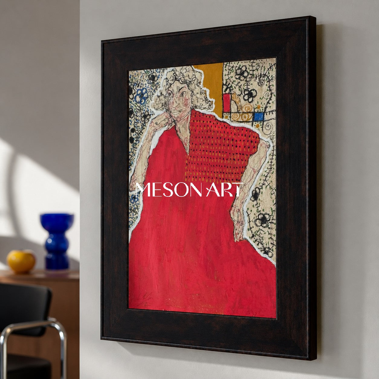 Red Figurative Contemporary Painting Original Artwork Rectangular Wall Art Gallery Piece By Mesonart