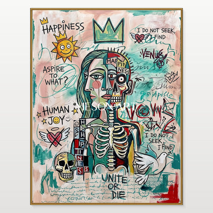 Urban Graffiti Art Painting With Bold Typography And Pop Surrealism For Modern Living Room Decor