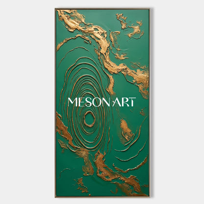 Large Green And Gold Abstract Wall Art For Modern Entryway Decor