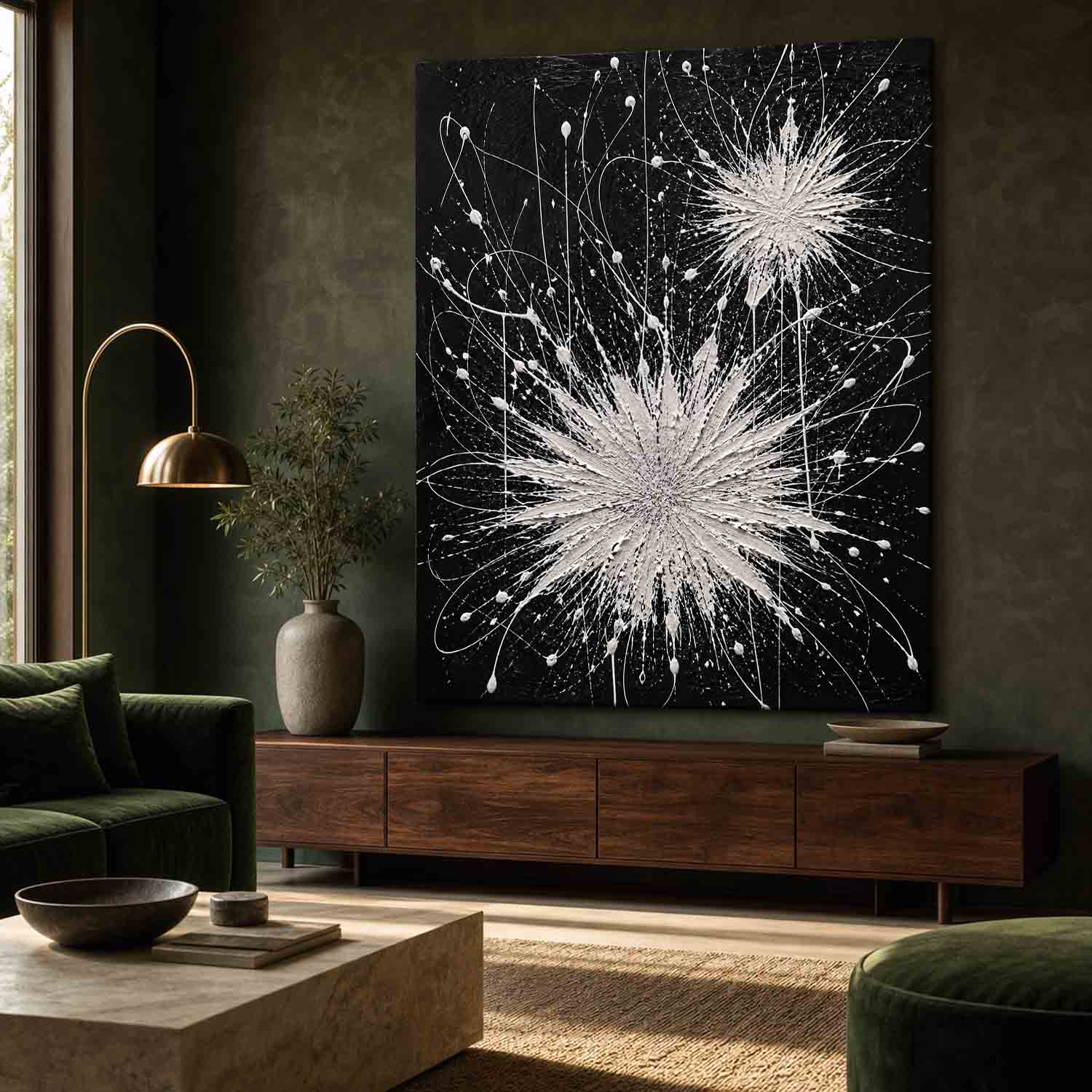 Abstract Black White Explosion Art For Modern Living Room Entryway Executive Office
