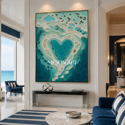 Turquoise Lagoon Abstract Art For Calming Bathroom Decor With Textured Relief