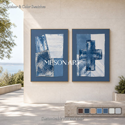 Blue Minimalist Abstract Painting Set For Modern Living Room Wall Decor