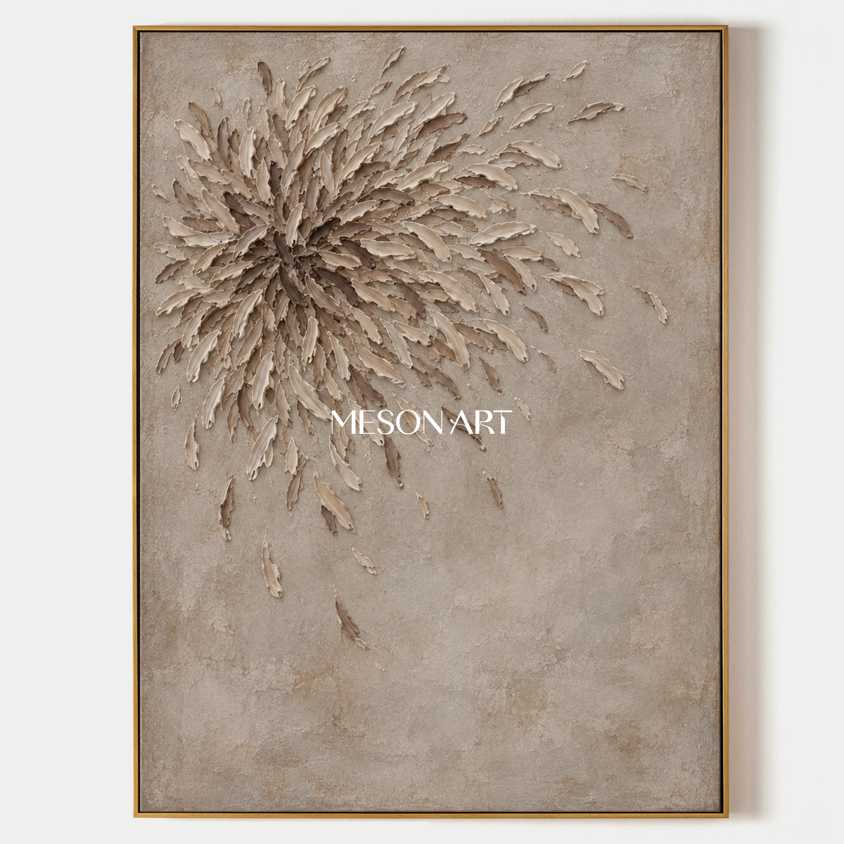 Beige And Brown Wabi Sabi Wall Art Textured Canvas Minimalism Rectangular Painting For Living Room By Mesonart