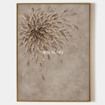 Beige And Brown Wabi Sabi Wall Art Textured Canvas Minimalism Rectangular Painting For Living Room By Mesonart