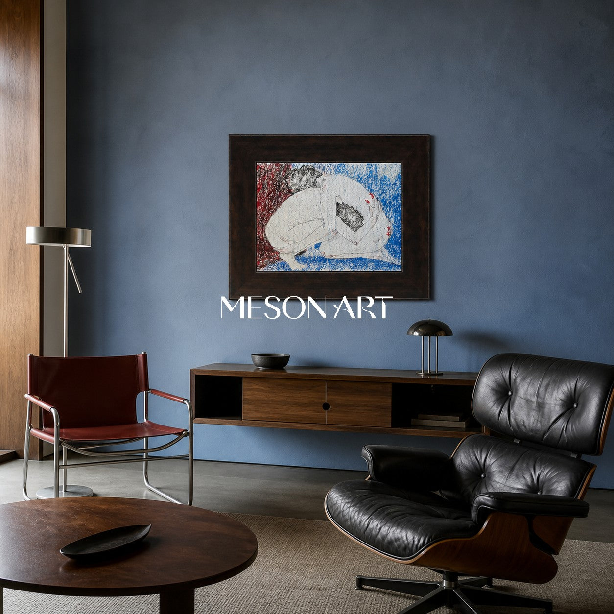 Modern Abstract Painting With Red And Blue Textures For Contemporary Living Room Decor