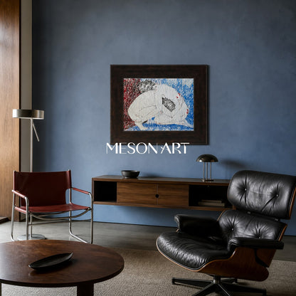 Modern Abstract Painting With Red And Blue Textures For Contemporary Living Room Decor
