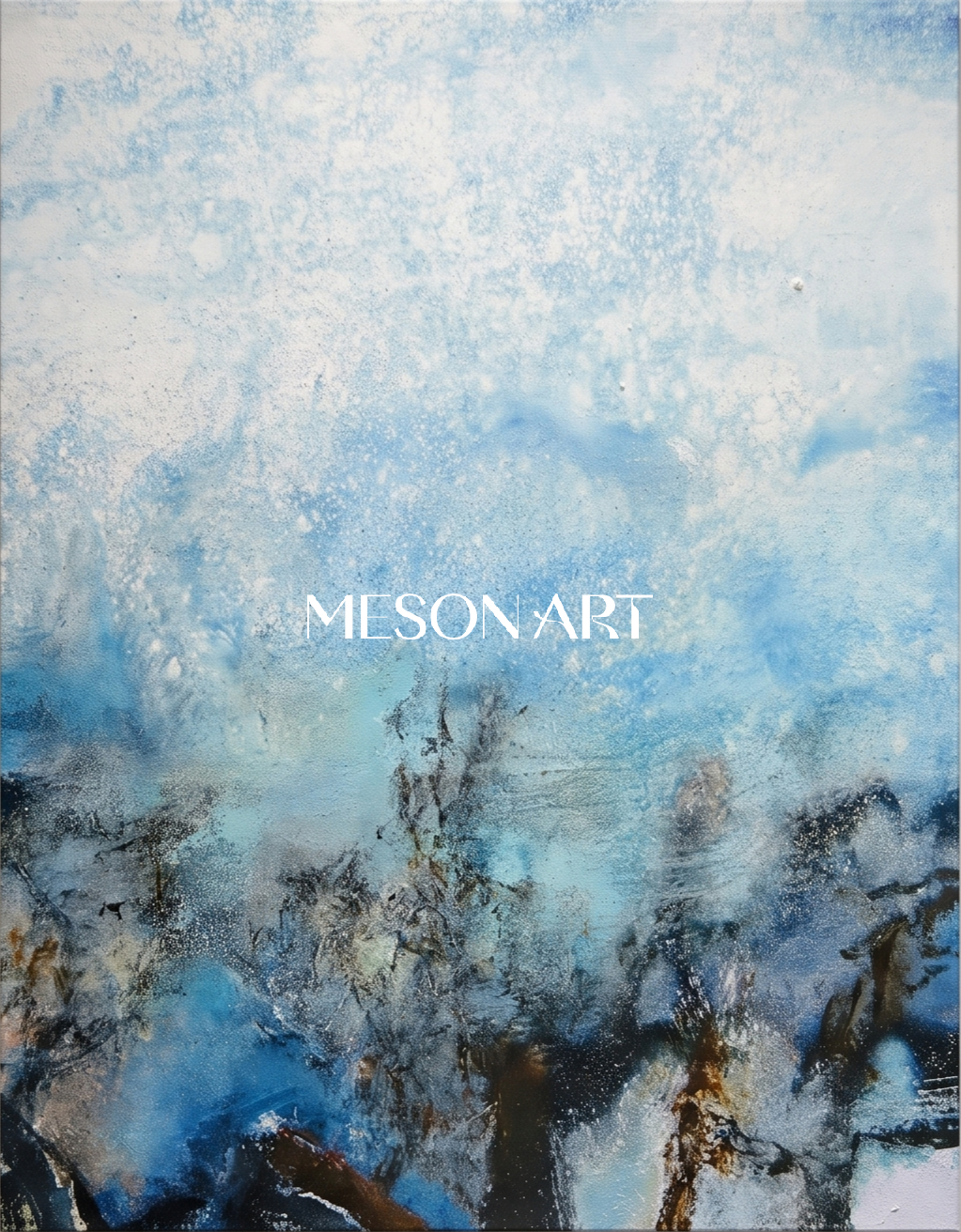 Blue And White Textured Abstract Landscape Painting Rectangular Wall Art For Living Room By Mesonart