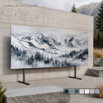 White And Black Mountain Landscape Painting Contemporary Textured Panoramic Art By Mesonart