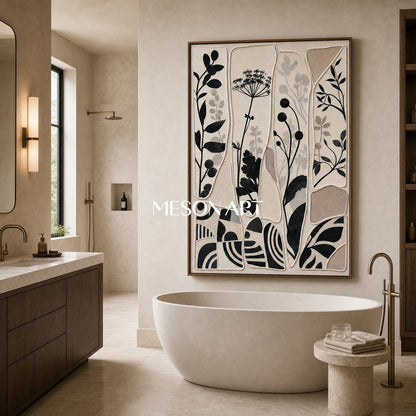 Abstract Botanical Silhouette Art With Textured Relief For Modern Home Decor