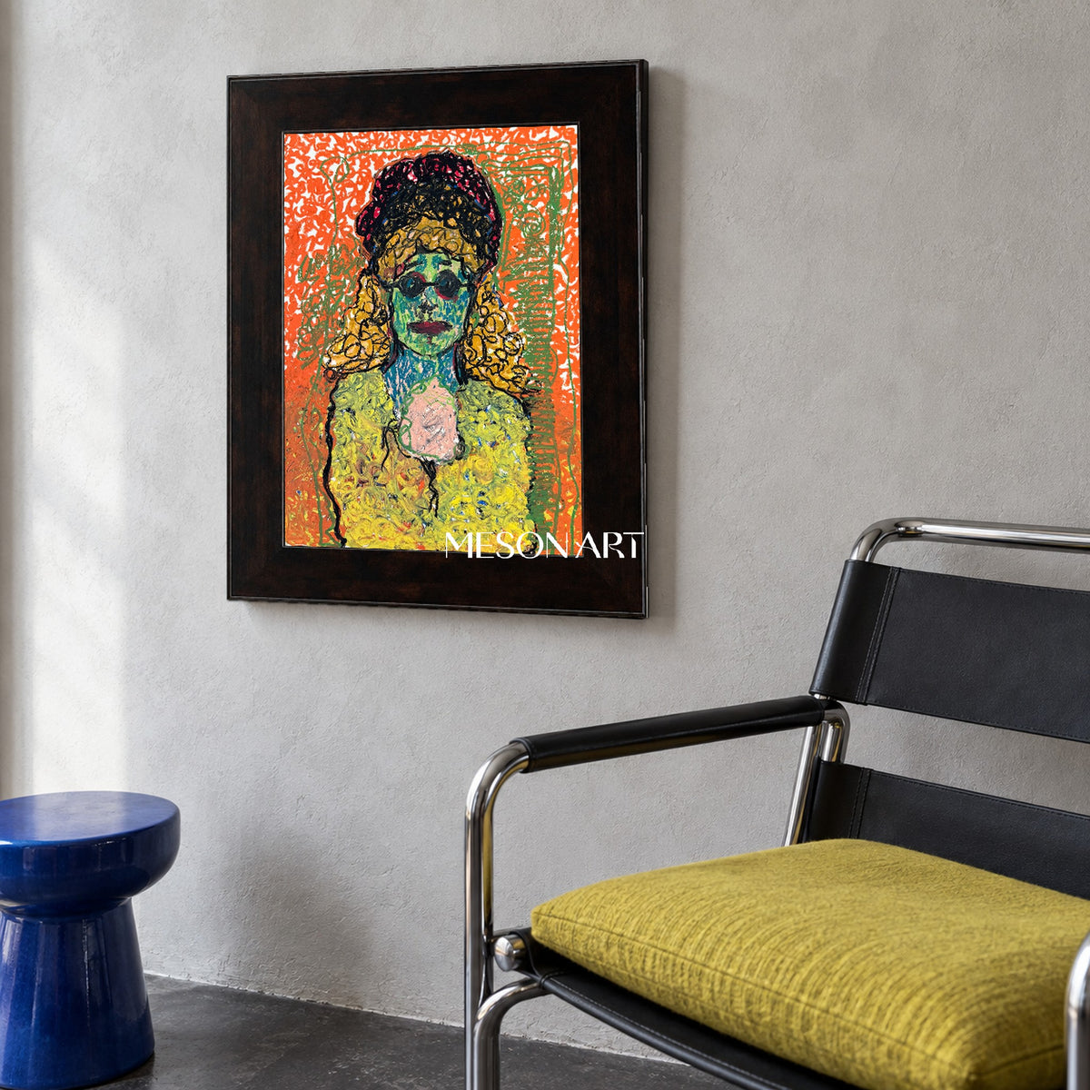 Orange And Green Expressionist Portrait Painting Rectangular Wall Art Original Artist Hand Painted By Mesonart