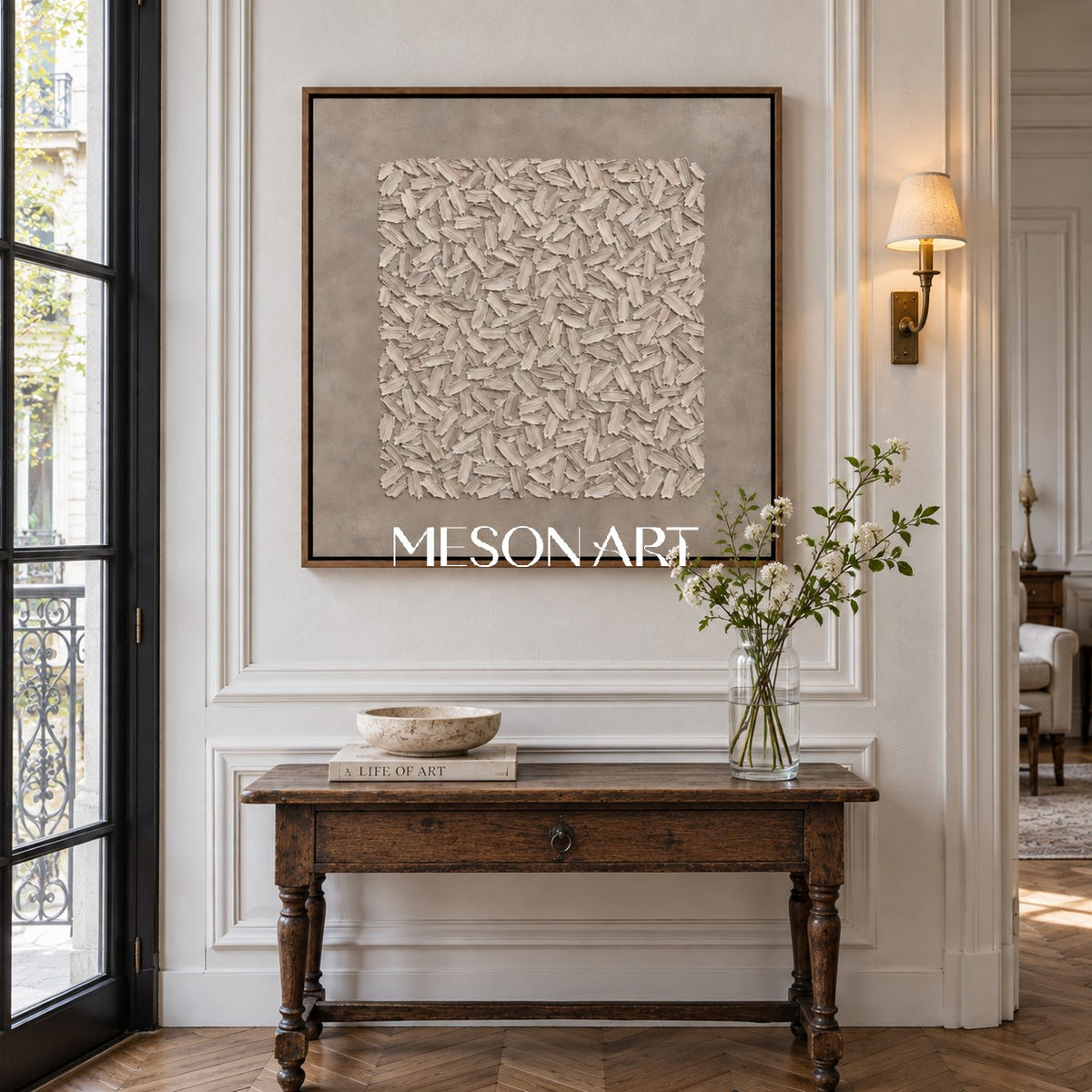 Gray And White Abstract Painting Square Textured Wall Art Modern Wabi Sabi Neutral Decor For Living Room By Mesonart