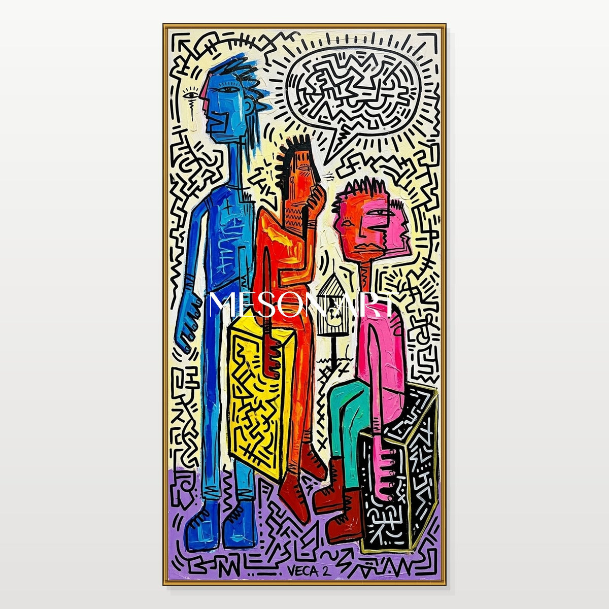 Blue And Red Graffiti Painting Panoramic Wall Art For Living Room By Mesonart