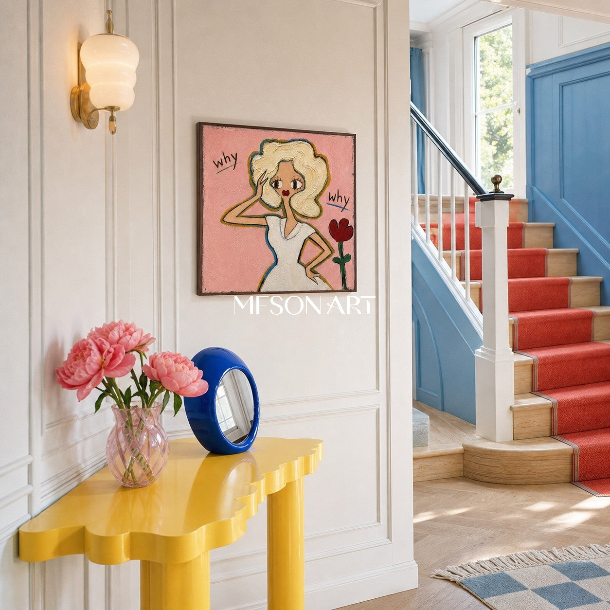 Whimsical Pink Pop Art Painting With Textured Brushwork For Bedroom Entryway Kids Room Decor