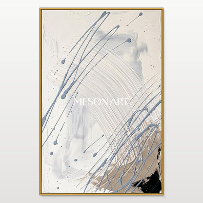 White And Gray Jackson Pollock Inspired Abstract Expressionism Rectangular Painting Wall Art For Living Room By Mesonart