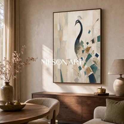 Art Deco Peacock Painting Abstract Geometric Animal Wall Art For Modern Living Room Entryway Decor