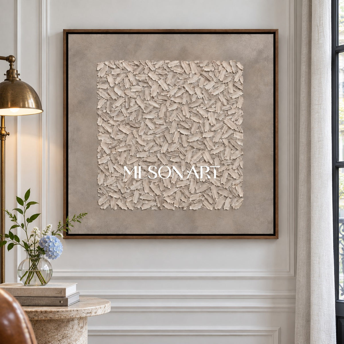 Gray And White Abstract Painting Square Textured Wall Art Modern Wabi Sabi Neutral Decor For Living Room By Mesonart