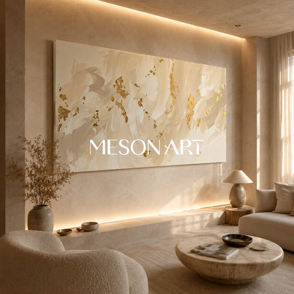 Luxury Minimalist Abstract Art With Gold Leaf Accents For Modern Living Room Decor