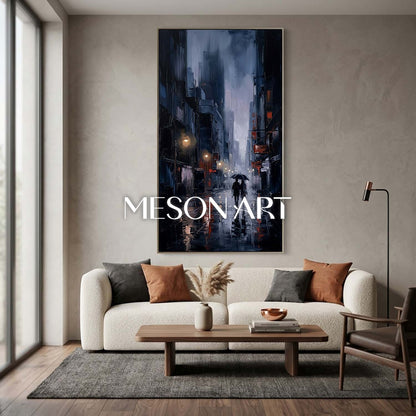 Abstract City Painting With Plaster Texture For Modern Living Room Decor