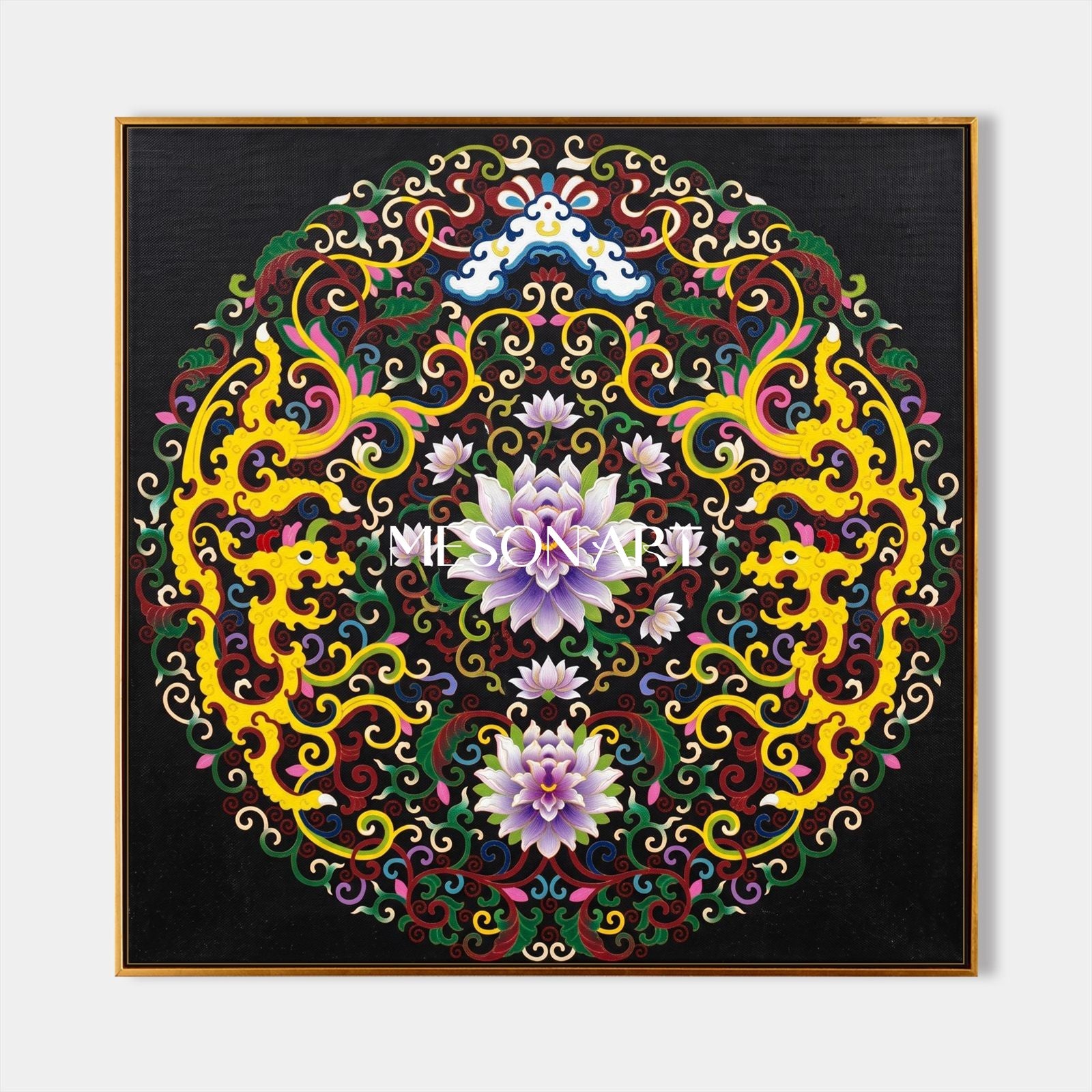 Black And Gold Islamic Geometric Art Square Wall Decor Original Artist Hand Painted Arabesque By Mesonart