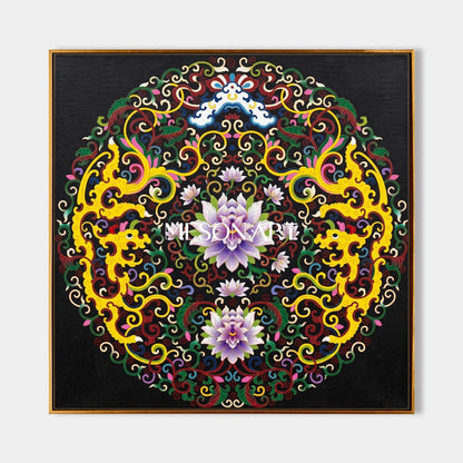 Black And Gold Islamic Geometric Art Square Wall Decor Original Artist Hand Painted Arabesque By Mesonart