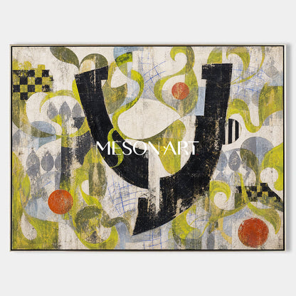 Urban Graffiti Abstract Art With Green And Black For Industrial Loft Living Room Decor