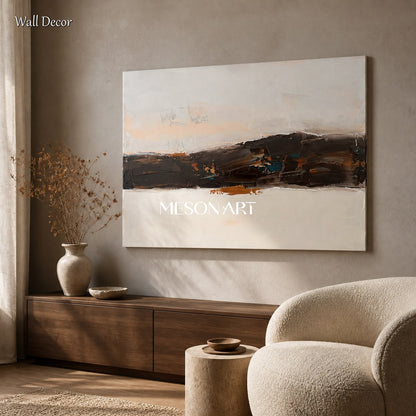 Beige And Black Abstract Painting Rectangular Wall Art For Living Room Original Artist By Mesonart