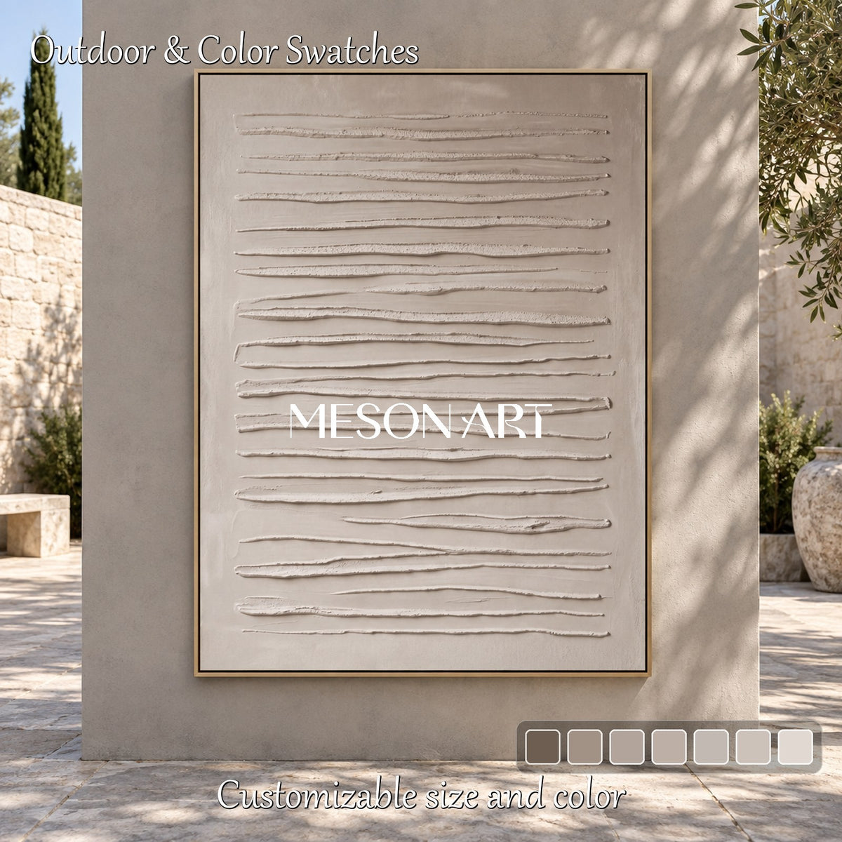 Beige And White Neutral Wall Painting Rectangular Minimalist Art Original Artist By Mesonart