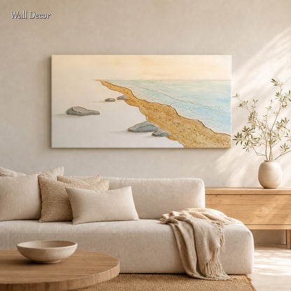 Large Gold Beige Ocean Wave Textured Painting For Modern Living Room Decor