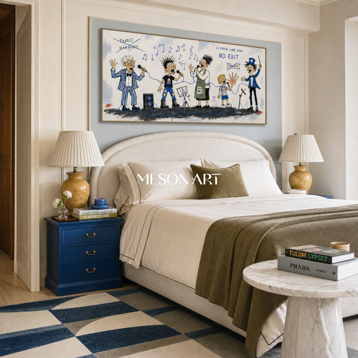 Blue And Black Graffiti Figurative Art Panoramic Music Performance Wall Decor For Living Room By Mesonart