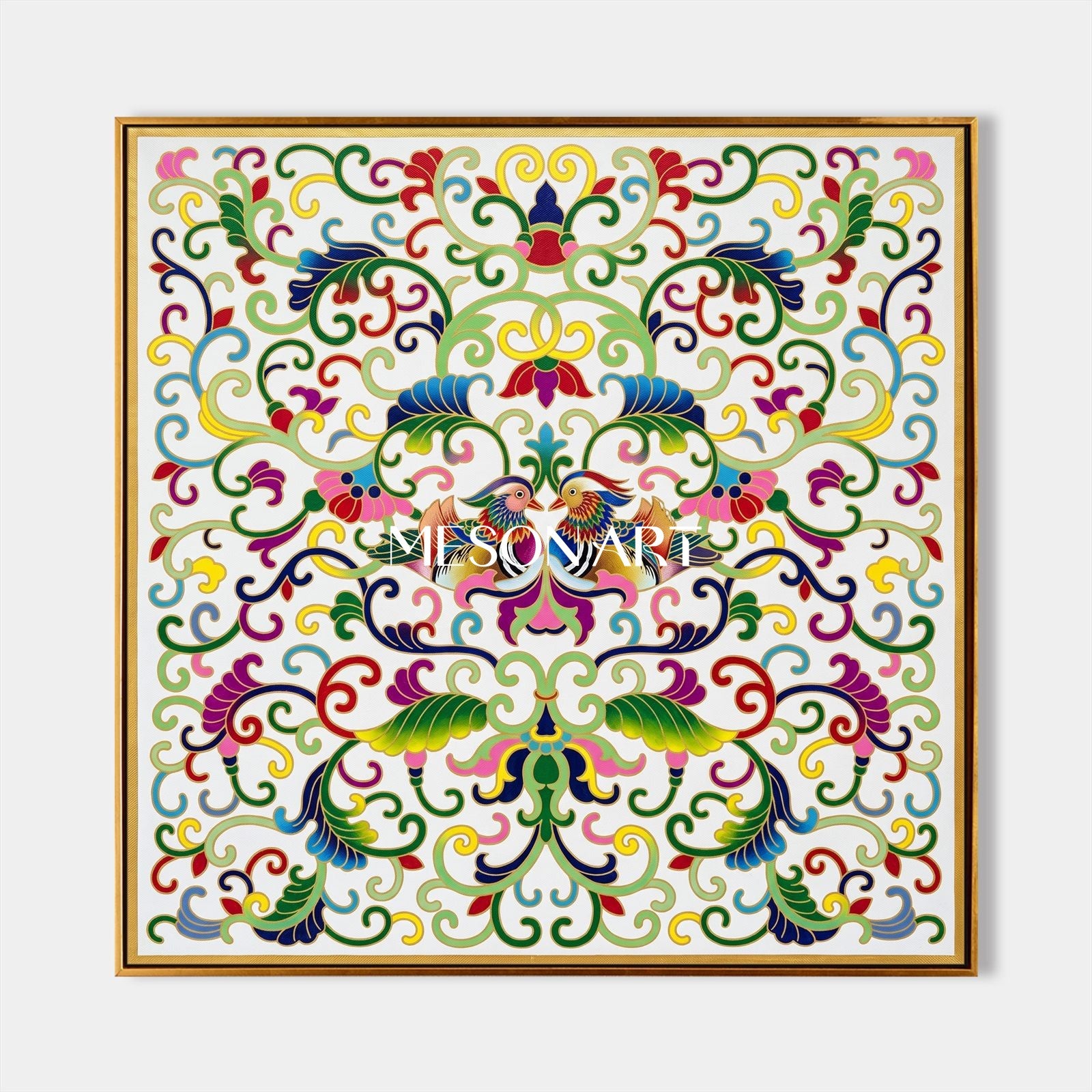 Green And Gold Islamic Art Inspired By Ottoman Floral Square Wall Decor By Mesonart