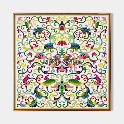 Green And Gold Islamic Art Inspired By Ottoman Floral Square Wall Decor By Mesonart
