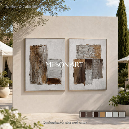 Gray Brown Abstract Wall Art Set Textured Relief Painting For Modern Home