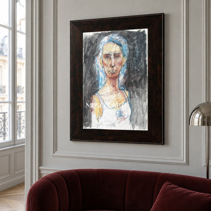 Black And White Figurative Expressionist Portrait Painting Rectangular Wall Art For Living Room By Mesonart