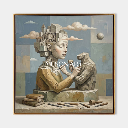 Surrealist Oil Painting With Dreamlike Architecture For Sophisticated Home Office Decor