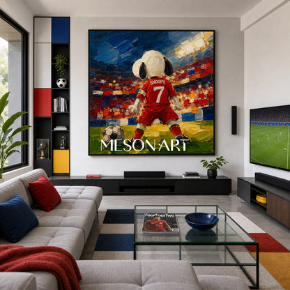 Snoopy Football Art Print In Red Jersey For Living Room Kids Room Pop Culture Wall Decor
