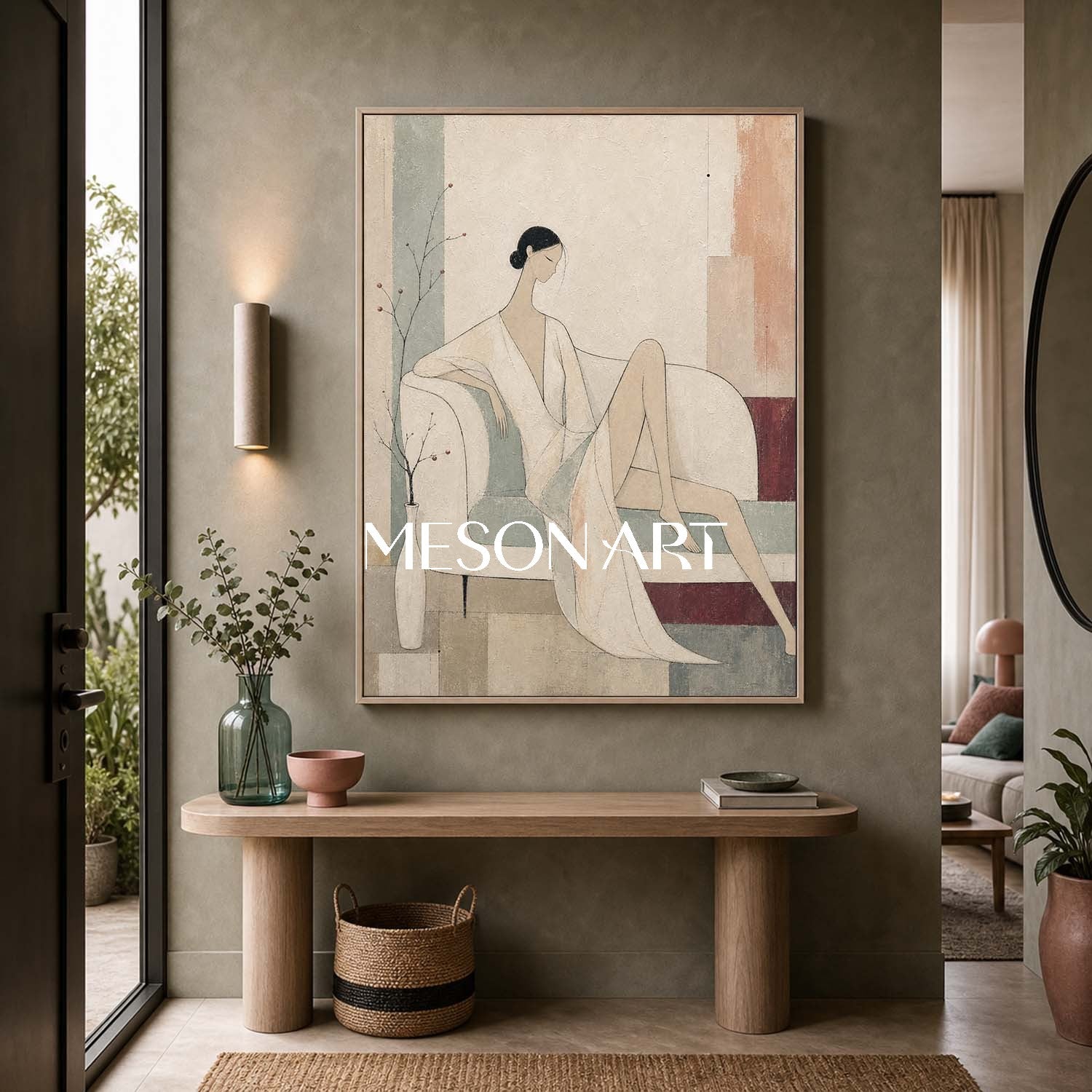 Minimalist Female Portrait Art In Beige And Gray Tones For Contemporary Home Decor