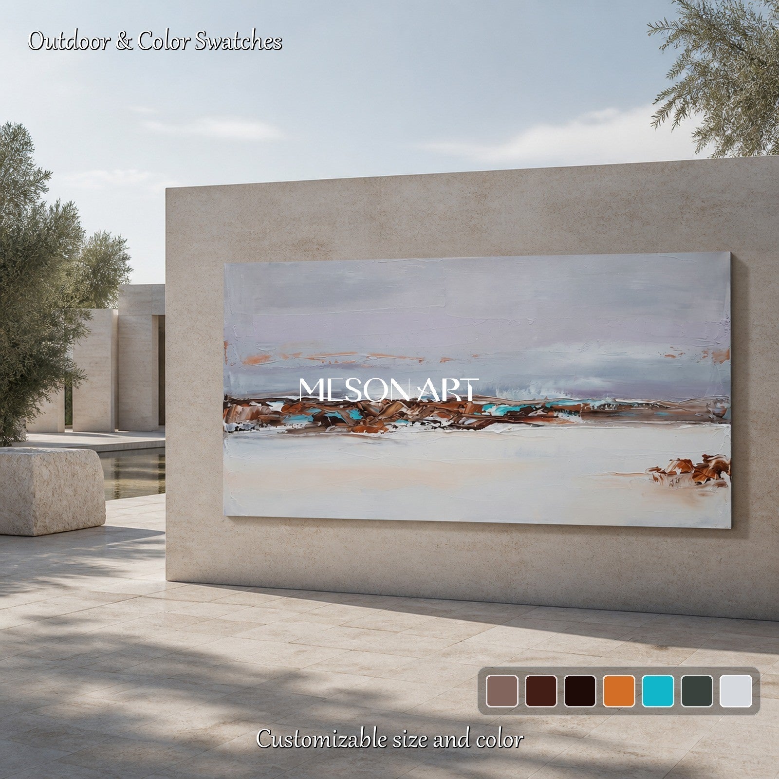 Gray And Brown Abstract Landscape Panoramic Painting Original Artist Hand Painted By Mesonart