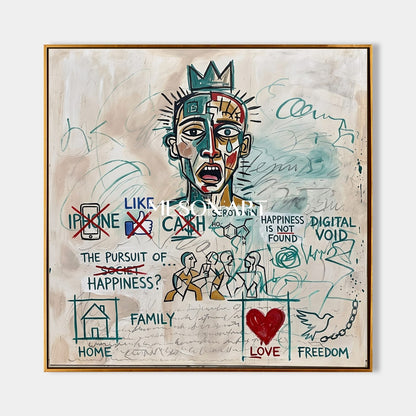 Original Basquiat Style Graffiti Art With Social Critique For Modern Home Decor