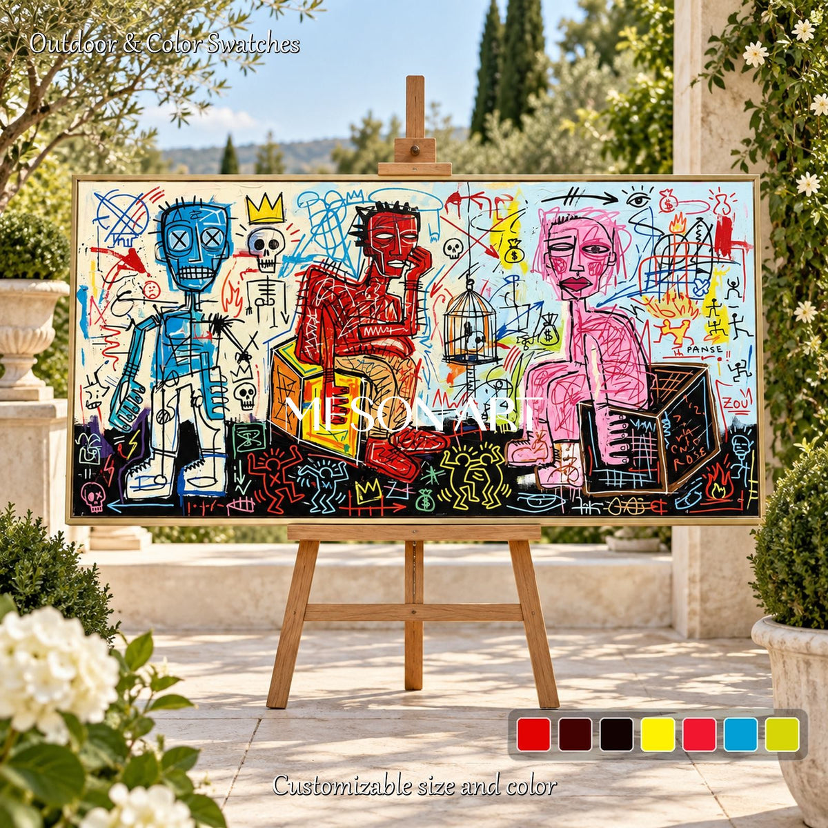 Red And Blue Graffiti Art Large Panoramic Painting Original Artist Hand Painted By Mesonart