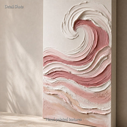 Pink Ocean Wave Textured Art With Gold Frame For Modern Bedroom Decor