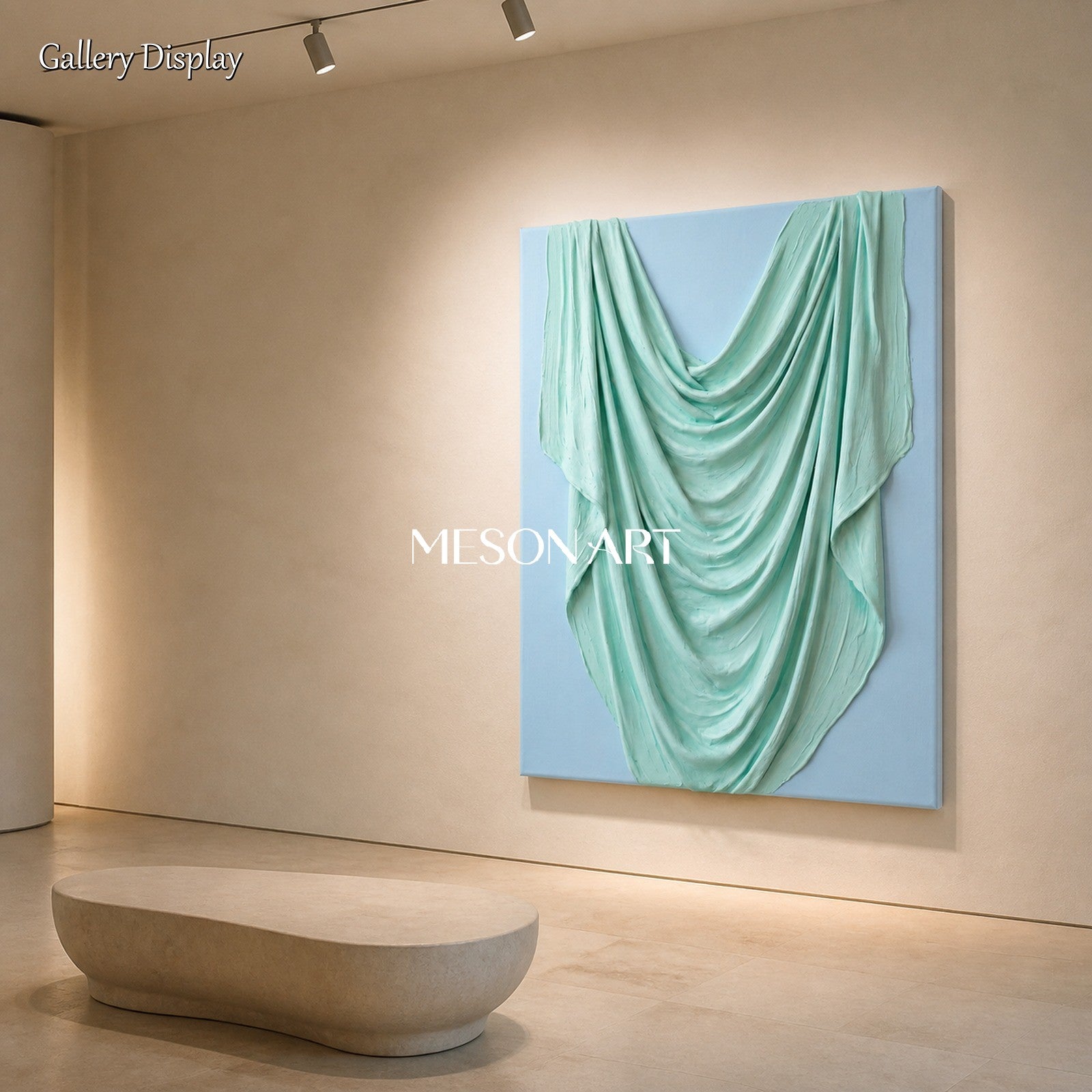 Mint And Blue Organic Modern Plaster Art Rectangular Wall Decor By Mesonart