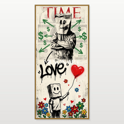 Black And Red Graffiti Love Art Large Banksy Style Painting Panoramic Wall Decor For Living Room By Mesonart