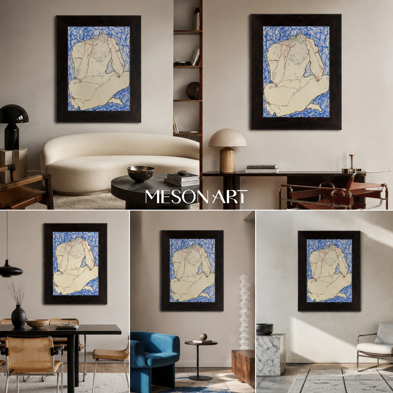 Blue And White Fine Art Statement Piece Rectangular Wall Decor For Living Room Original Artist By Mesonart