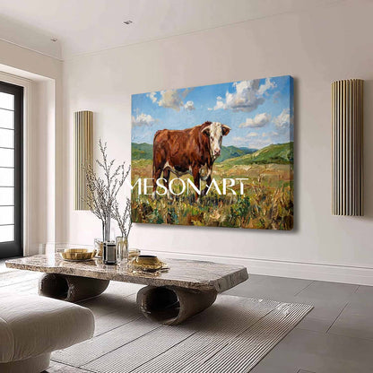 Thick Impasto Cow Landscape Oil Painting With Palette Knife Technique