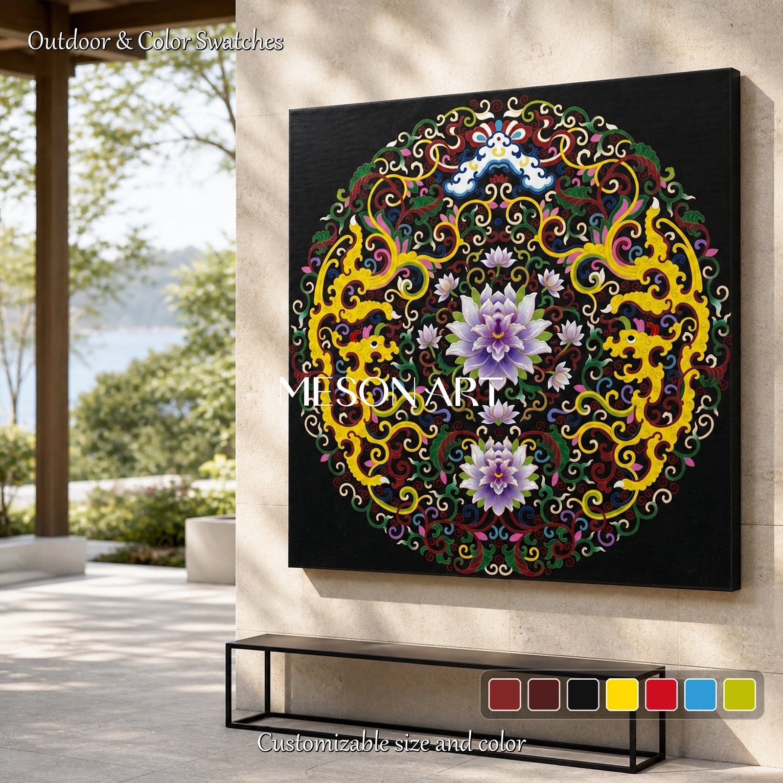Black And Gold Islamic Geometric Art Square Wall Decor Original Artist Hand Painted Arabesque By Mesonart
