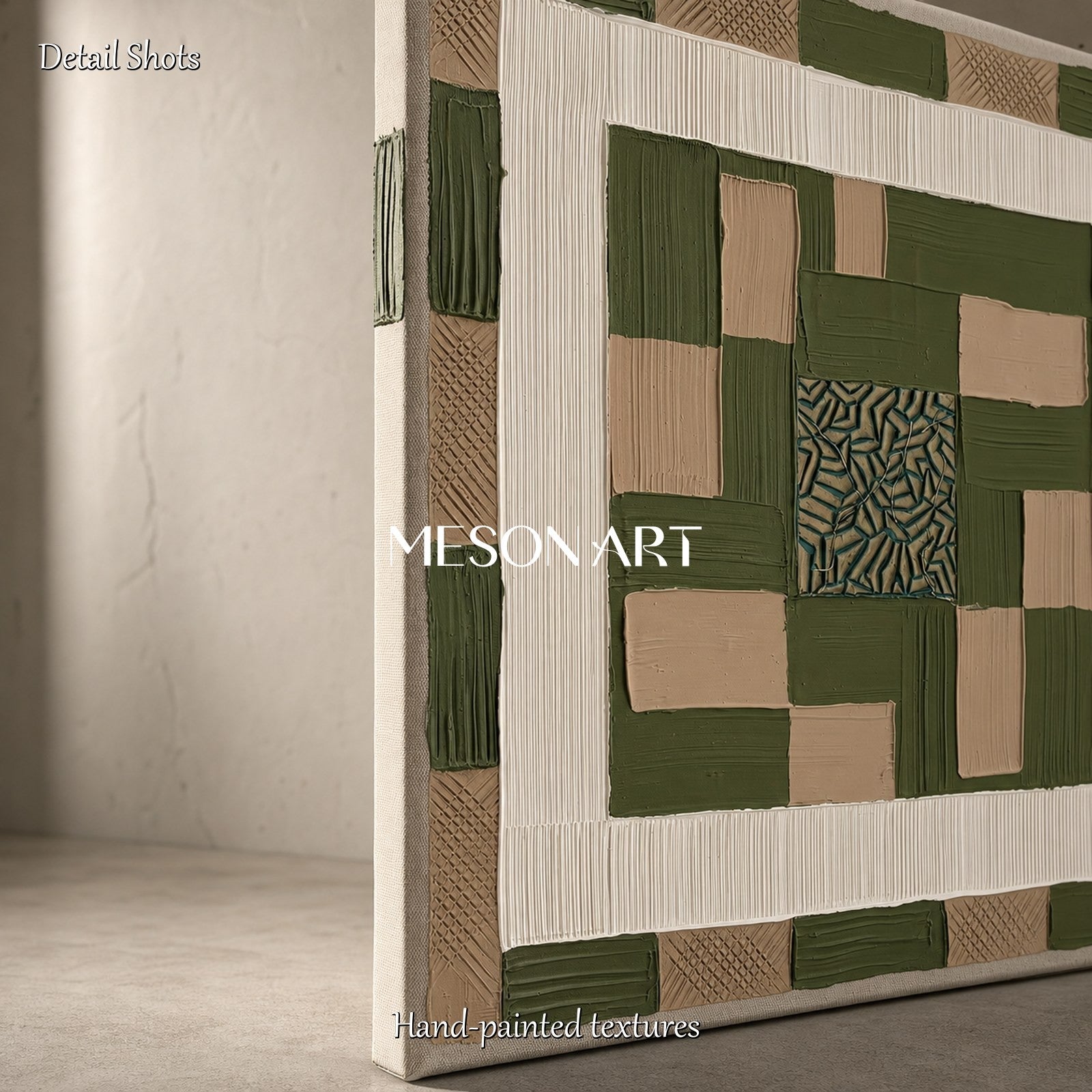 Emerald Green Abstract Art With Textured Relief For Modern Art Deco Living Room Decor